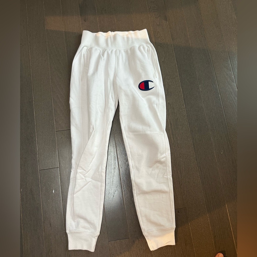 White Champion sweatpants with thick waistband